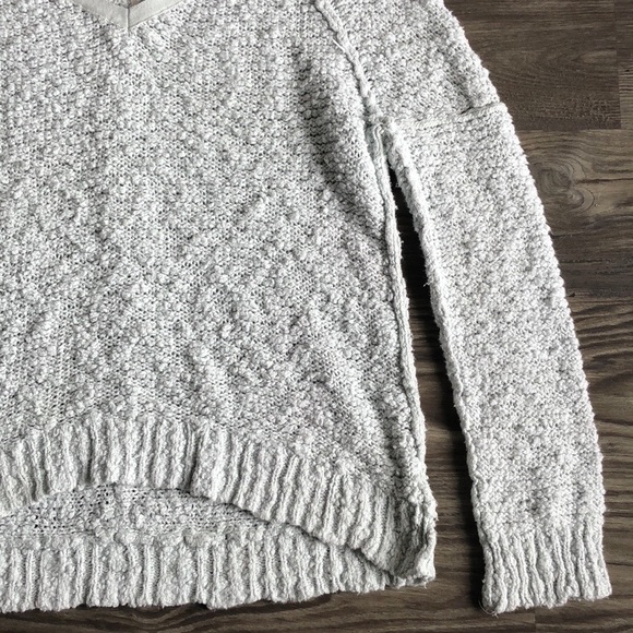 Free People Songbird Sweater V Neck Light Blue Textured Cotton Boho Distressed - Picture 5 of 15